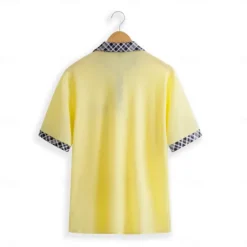OUKU Men's Business Polo Golf Shirt Work Casual Lapel Classic Short Sleeve Basic Modern Color Block Patchwork Button Spring & Summer Regular Fit Light Yellow milk white khaki Gray Business Polo