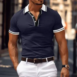Hot OUKU Men's Business Polo Pique Polo Shirt Business Casual Ribbed Polo Collar Classic Short Sleeve Color Block Patchwork Embroidered Summer Spring & Fall Black Dark Red Navy Blue Royal Blue Light Blue Grey