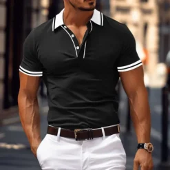 Hot OUKU Men's Business Polo Pique Polo Shirt Business Casual Ribbed Polo Collar Classic Short Sleeve Color Block Patchwork Embroidered Summer Spring & Fall Black Dark Red Navy Blue Royal Blue Light Blue Grey