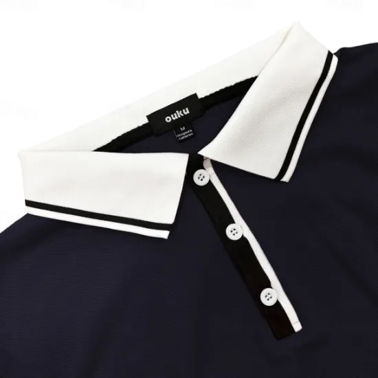 Hot OUKU Men's Business Polo Pique Polo Shirt Business Casual Ribbed Polo Collar Classic Short Sleeve Color Block Patchwork Embroidered Summer Spring & Fall Black Dark Red Navy Blue Royal Blue Light Blue Grey