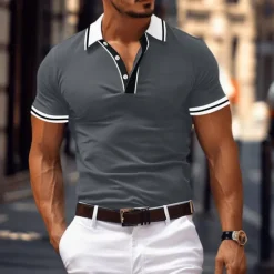 Hot OUKU Men's Business Polo Pique Polo Shirt Business Casual Ribbed Polo Collar Classic Short Sleeve Color Block Patchwork Embroidered Summer Spring & Fall Black Dark Red Navy Blue Royal Blue Light Blue Grey