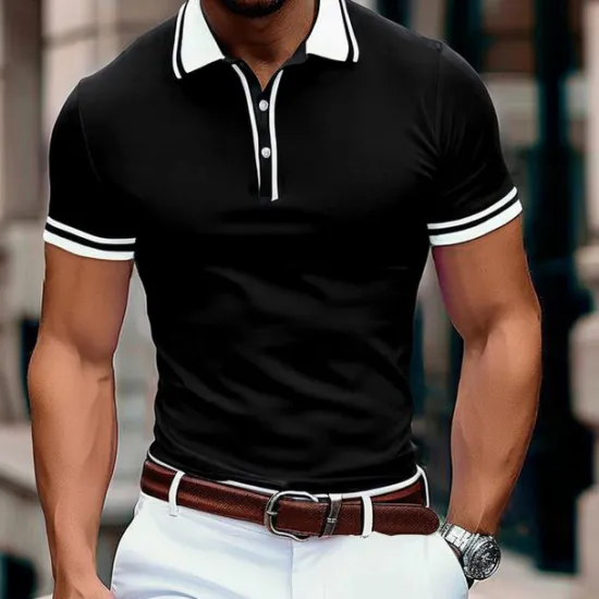 Outlet OUKU Men's Business Polo Pique Polo Shirt Business Casual Ribbed Polo Collar Classic Short Sleeve Color Block Patchwork Embroidered Summer Spring & Fall Dark Grey Black Burgundy Navy Blue Royal Blue
