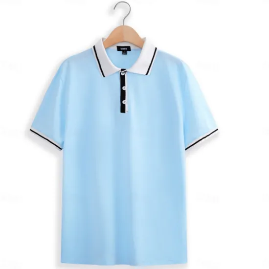 Outlet OUKU Men's Business Polo Pique Polo Shirt Business Casual Ribbed Polo Collar Classic Short Sleeve Color Block Patchwork Embroidered Summer Spring & Fall Dark Grey Black Burgundy Navy Blue Royal Blue