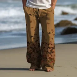 Clearance OUKU Men's Butterfly Linen Pants Pants Trousers Baggy Pants Mid Waist Vintage Outdoor Daily Wear Streetwear Fall & Winter Black Blue Green