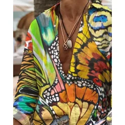 Hot OUKU Men's Butterfly Shirt Summer Hawaiian Shirt Aloha Shirt Long Sleeve Shirt Turndown Fashion Streetwear Designer Outdoor Street Casual White Yellow Green S M L