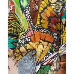 Hot OUKU Men's Butterfly Shirt Summer Hawaiian Shirt Aloha Shirt Long Sleeve Shirt Turndown Fashion Streetwear Designer Outdoor Street Casual White Yellow Green S M L