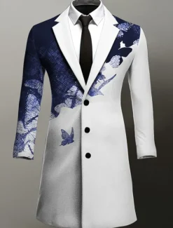 OUKU Men's Butterfly Winter Coat Overcoat Coat Warm Breathable Comfortable Business Work Wear to work Going out Pocket Print Fall & Winter Turndown Long Sleeve Black Purple Green