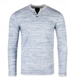 Online OUKU Men's Button T Shirt Henley Shirt Tee Top Long Sleeve Shirt Long Sleeve Henley Summer Plain Fashion Designer Basic Vacation Street Going out Black White Blue Top Tee for Men