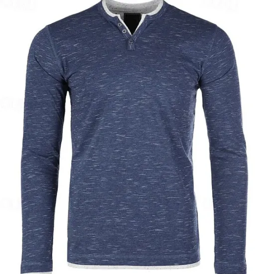 Online OUKU Men's Button T Shirt Henley Shirt Tee Top Long Sleeve Shirt Long Sleeve Henley Summer Plain Fashion Designer Basic Vacation Street Going out Black White Blue Top Tee for Men