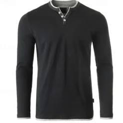 Online OUKU Men's Button T Shirt Henley Shirt Tee Top Long Sleeve Shirt Long Sleeve Henley Summer Plain Fashion Designer Basic Vacation Street Going out Black White Blue Top Tee for Men