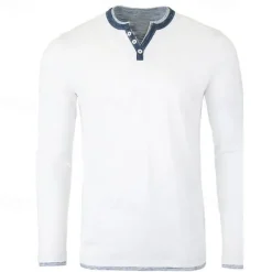 Online OUKU Men's Button T Shirt Henley Shirt Tee Top Long Sleeve Shirt Long Sleeve Henley Summer Plain Fashion Designer Basic Vacation Street Going out Black White Blue Top Tee for Men