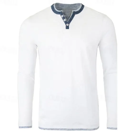 Online OUKU Men's Button T Shirt Henley Shirt Tee Top Long Sleeve Shirt Long Sleeve Henley Summer Plain Fashion Designer Basic Vacation Street Going out Black White Blue Top Tee for Men