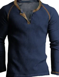 Sale OUKU Men's Button T Shirt Henley Shirt Long Sleeve Shirt Long Sleeve Henley Spring & Fall Plain Fashion Streetwear Classic Button-Down Vacation Daily Wear Going out Navy Black Army Green Top Tee for Men