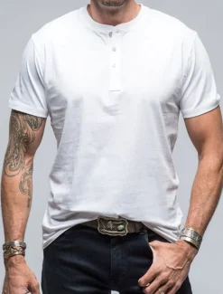 OUKU Men's Button T Shirt Henley Shirt Tee Top Short Sleeves Henley Summer Plain Fashion Designer Basic Vacation Street Going out Black White Navy Blue Top Tee for Men