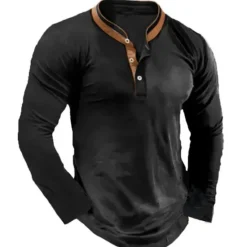 Clearance OUKU Men's Button T Shirt Henley Shirt Tee Top Long Sleeve Henley Summer Color Block Fashion Designer Basic Patchwork Vacation Street Going out Black White Navy Blue Top Tee for Men