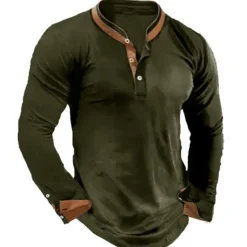 Clearance OUKU Men's Button T Shirt Henley Shirt Tee Top Long Sleeve Henley Summer Color Block Fashion Designer Basic Patchwork Vacation Street Going out Black White Navy Blue Top Tee for Men