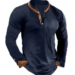 Clearance OUKU Men's Button T Shirt Henley Shirt Tee Top Long Sleeve Henley Summer Color Block Fashion Designer Basic Patchwork Vacation Street Going out Black White Navy Blue Top Tee for Men