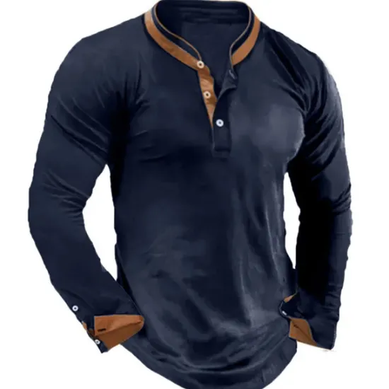 Clearance OUKU Men's Button T Shirt Henley Shirt Tee Top Long Sleeve Henley Summer Color Block Fashion Designer Basic Patchwork Vacation Street Going out Black White Navy Blue Top Tee for Men