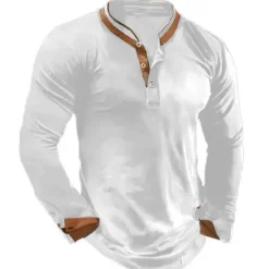 Clearance OUKU Men's Button T Shirt Henley Shirt Tee Top Long Sleeve Henley Summer Color Block Fashion Designer Basic Patchwork Vacation Street Going out Black White Navy Blue Top Tee for Men