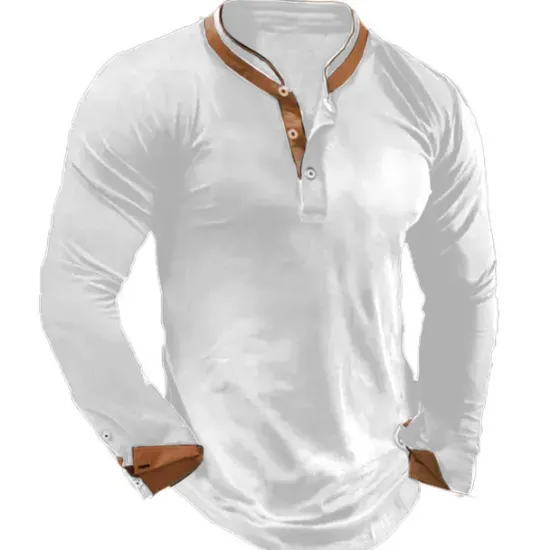 Clearance OUKU Men's Button T Shirt Henley Shirt Tee Top Long Sleeve Henley Summer Color Block Fashion Designer Basic Patchwork Vacation Street Going out Black White Navy Blue Top Tee for Men