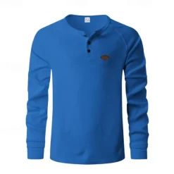 OUKU Men's Button T Shirt T Shirt Waffle Henley Shirt Henley Shirt Long Sleeve Henley Spring Fall Plain Fashion Designer Basic Buttons Vacation Street Going out Black Blue Khaki Top Tee for Men