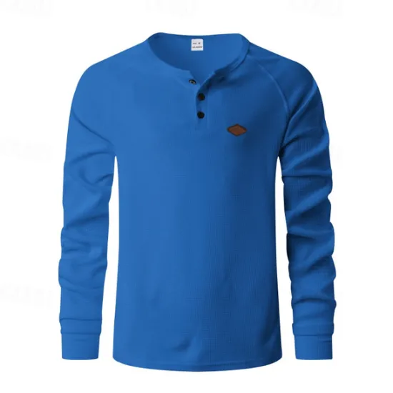OUKU Men's Button T Shirt T Shirt Waffle Henley Shirt Henley Shirt Long Sleeve Henley Spring Fall Plain Fashion Designer Basic Buttons Vacation Street Going out Black Blue Khaki Top Tee for Men
