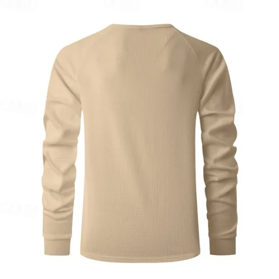 OUKU Men's Button T Shirt T Shirt Waffle Henley Shirt Henley Shirt Long Sleeve Henley Spring Fall Plain Fashion Designer Basic Buttons Vacation Street Going out Black Blue Khaki Top Tee for Men