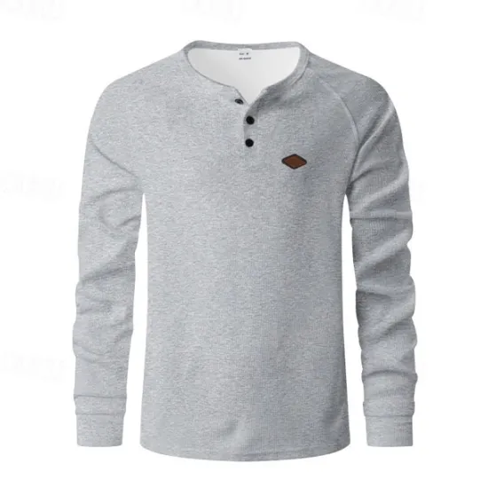 OUKU Men's Button T Shirt T Shirt Waffle Henley Shirt Henley Shirt Long Sleeve Henley Spring Fall Plain Fashion Designer Basic Buttons Vacation Street Going out Black Blue Khaki Top Tee for Men