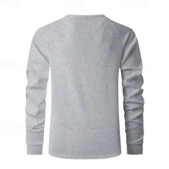 OUKU Men's Button T Shirt T Shirt Waffle Henley Shirt Henley Shirt Long Sleeve Henley Spring Fall Plain Fashion Designer Basic Buttons Vacation Street Going out Black Blue Khaki Top Tee for Men