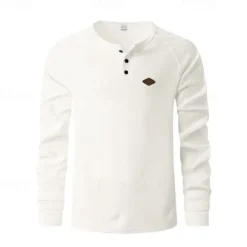 OUKU Men's Button T Shirt T Shirt Waffle Henley Shirt Henley Shirt Long Sleeve Henley Spring Fall Plain Fashion Designer Basic Buttons Vacation Street Going out Black Blue Khaki Top Tee for Men