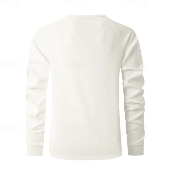 OUKU Men's Button T Shirt T Shirt Waffle Henley Shirt Henley Shirt Long Sleeve Henley Spring Fall Plain Fashion Designer Basic Buttons Vacation Street Going out Black Blue Khaki Top Tee for Men