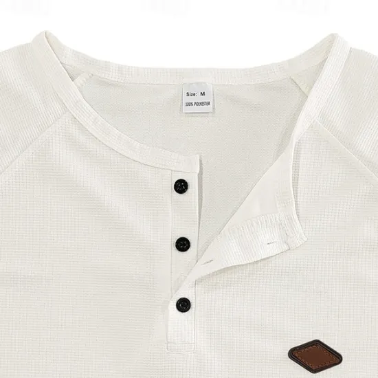 OUKU Men's Button T Shirt T Shirt Waffle Henley Shirt Henley Shirt Long Sleeve Henley Spring Fall Plain Fashion Designer Basic Buttons Vacation Street Going out Black Blue Khaki Top Tee for Men