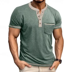 New OUKU Men's Button T Shirt T Shirt Henley Shirt Short Sleeve Shirt Short Sleeve Henley Summer Color Block Solid / Plain Color Fashion Designer Fashion Vacation Street Going out Navy Black White Top Tee for