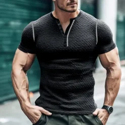 Outlet OUKU Men's Button T Shirt T Shirt Henley Shirt Tee Short Sleeve Henley Spring & Summer Color Block Fashion Designer Basic Patchwork Vacation Street Going out Black Light Grey Army Green Top Tee for Men