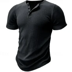 Outlet OUKU Men's Button T Shirt T Shirt Henley Shirt Tee Short Sleeve Henley Spring & Summer Plain Pit Strip Fashion Designer Basic Vacation Street Going out Black White Navy Blue Top Tee for Men