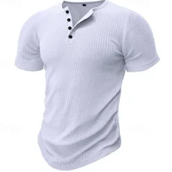 Outlet OUKU Men's Button T Shirt T Shirt Henley Shirt Tee Short Sleeve Henley Spring & Summer Plain Pit Strip Fashion Designer Basic Vacation Street Going out Black White Navy Blue Top Tee for Men