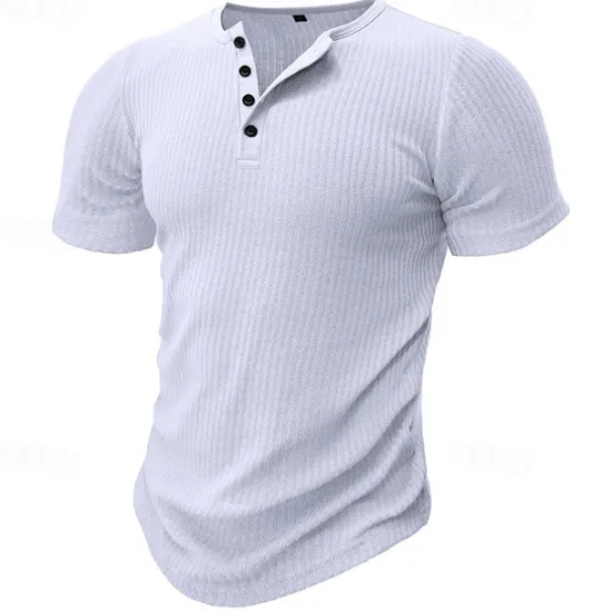 Outlet OUKU Men's Button T Shirt T Shirt Henley Shirt Tee Short Sleeve Henley Spring & Summer Plain Pit Strip Fashion Designer Basic Vacation Street Going out Black White Navy Blue Top Tee for Men