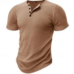 Outlet OUKU Men's Button T Shirt T Shirt Henley Shirt Tee Short Sleeve Henley Spring & Summer Plain Pit Strip Fashion Designer Basic Vacation Street Going out Black White Navy Blue Top Tee for Men