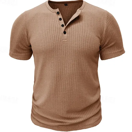 Outlet OUKU Men's Button T Shirt T Shirt Henley Shirt Tee Short Sleeve Henley Spring & Summer Plain Pit Strip Fashion Designer Basic Vacation Street Going out Black White Navy Blue Top Tee for Men