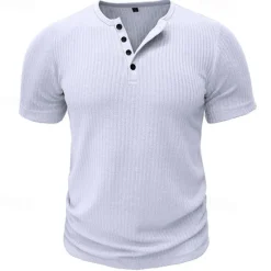 Outlet OUKU Men's Button T Shirt T Shirt Henley Shirt Tee Short Sleeve Henley Spring & Summer Plain Pit Strip Fashion Designer Basic Vacation Street Going out Black White Navy Blue Top Tee for Men
