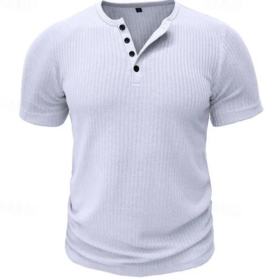 Outlet OUKU Men's Button T Shirt T Shirt Henley Shirt Tee Short Sleeve Henley Spring & Summer Plain Pit Strip Fashion Designer Basic Vacation Street Going out Black White Navy Blue Top Tee for Men