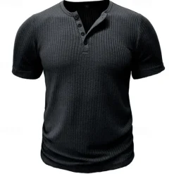 Outlet OUKU Men's Button T Shirt T Shirt Henley Shirt Tee Short Sleeve Henley Spring & Summer Plain Pit Strip Fashion Designer Basic Vacation Street Going out Black White Navy Blue Top Tee for Men