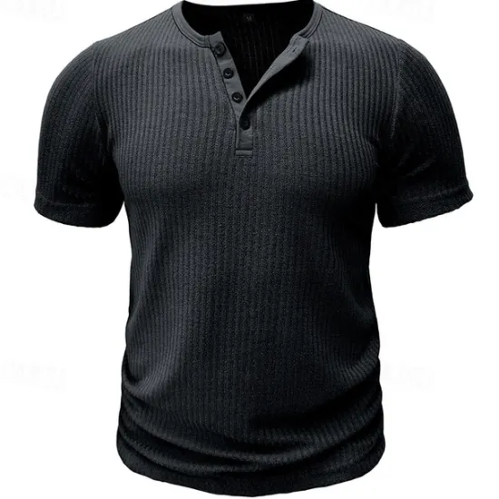 Outlet OUKU Men's Button T Shirt T Shirt Henley Shirt Tee Short Sleeve Henley Spring & Summer Plain Pit Strip Fashion Designer Basic Vacation Street Going out Black White Navy Blue Top Tee for Men