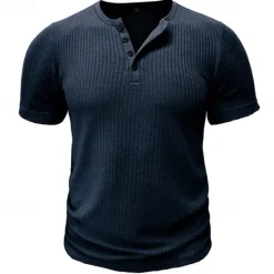 Outlet OUKU Men's Button T Shirt T Shirt Henley Shirt Tee Short Sleeve Henley Spring & Summer Plain Pit Strip Fashion Designer Basic Vacation Street Going out Black White Navy Blue Top Tee for Men