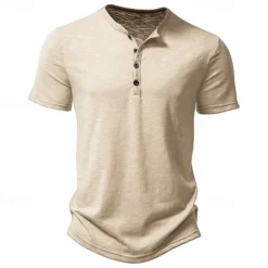 Hot OUKU Men's Button T Shirt T Shirt Henley Shirt Tee Short Sleeve Henley Spring & Summer Plain Fashion Designer Basic Sexy Vacation Street Going out Wine Black White Top Tee for Men