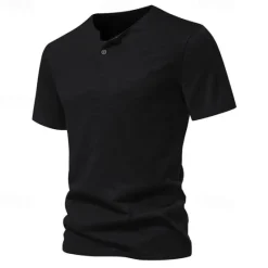 Clearance OUKU Men's Button T Shirt T Shirt Tee Short Sleeve Shirt Short Sleeve Crew Neck Spring & Summer Plain Fashion Designer Basic Buttons Vacation Street Going out Wine Black White Top Tee for Men