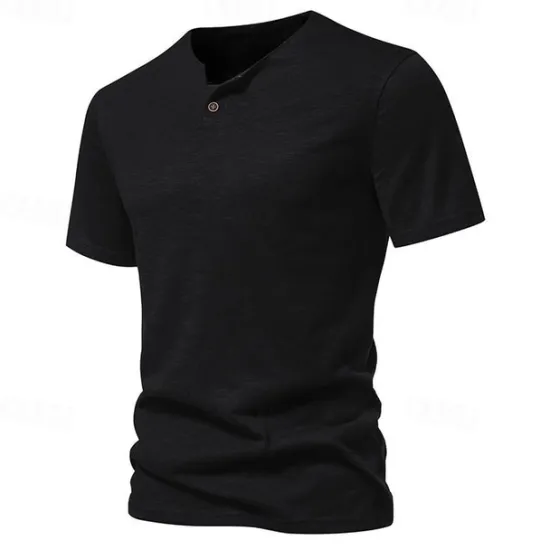 Clearance OUKU Men's Button T Shirt T Shirt Tee Short Sleeve Shirt Short Sleeve Crew Neck Spring & Summer Plain Fashion Designer Basic Buttons Vacation Street Going out Wine Black White Top Tee for Men