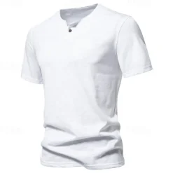 Clearance OUKU Men's Button T Shirt T Shirt Tee Short Sleeve Shirt Short Sleeve Crew Neck Spring & Summer Plain Fashion Designer Basic Buttons Vacation Street Going out Wine Black White Top Tee for Men