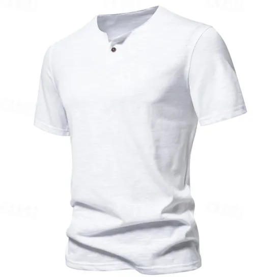 Clearance OUKU Men's Button T Shirt T Shirt Tee Short Sleeve Shirt Short Sleeve Crew Neck Spring & Summer Plain Fashion Designer Basic Buttons Vacation Street Going out Wine Black White Top Tee for Men