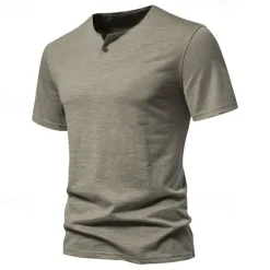 Clearance OUKU Men's Button T Shirt T Shirt Tee Short Sleeve Shirt Short Sleeve Crew Neck Spring & Summer Plain Fashion Designer Basic Buttons Vacation Street Going out Wine Black White Top Tee for Men